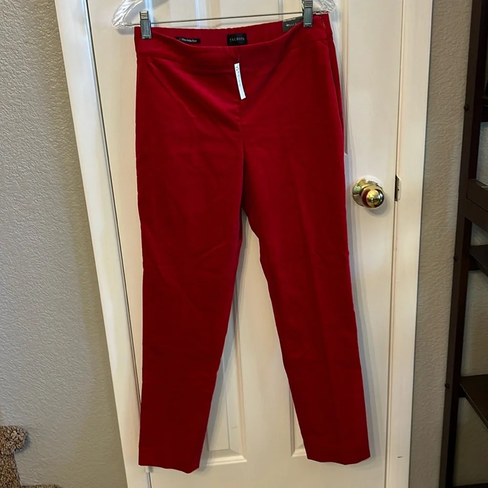 Talbots Women’s (2) Red Slim Ankle Pants Velveteen Holiday Party Pants NWT